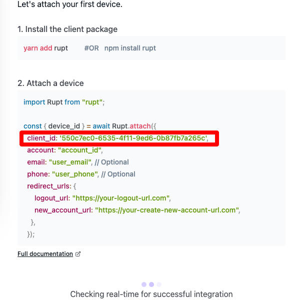 Rupt API Key Client ID