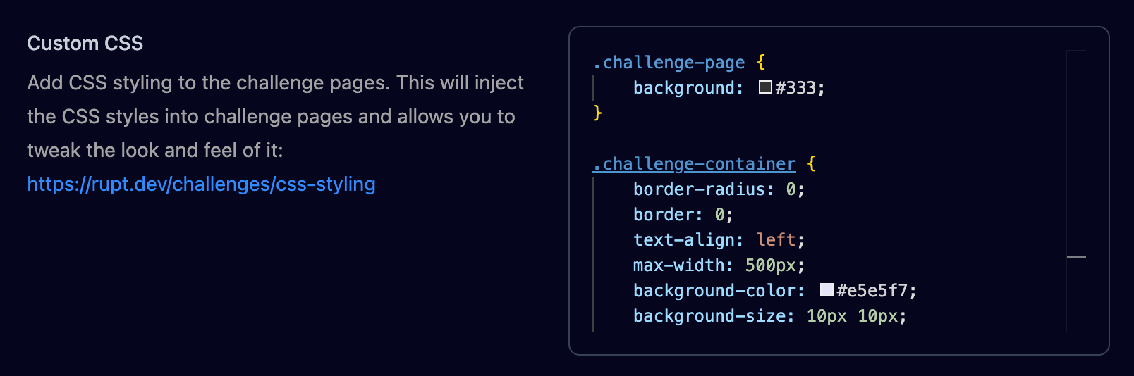 CSS styling settings