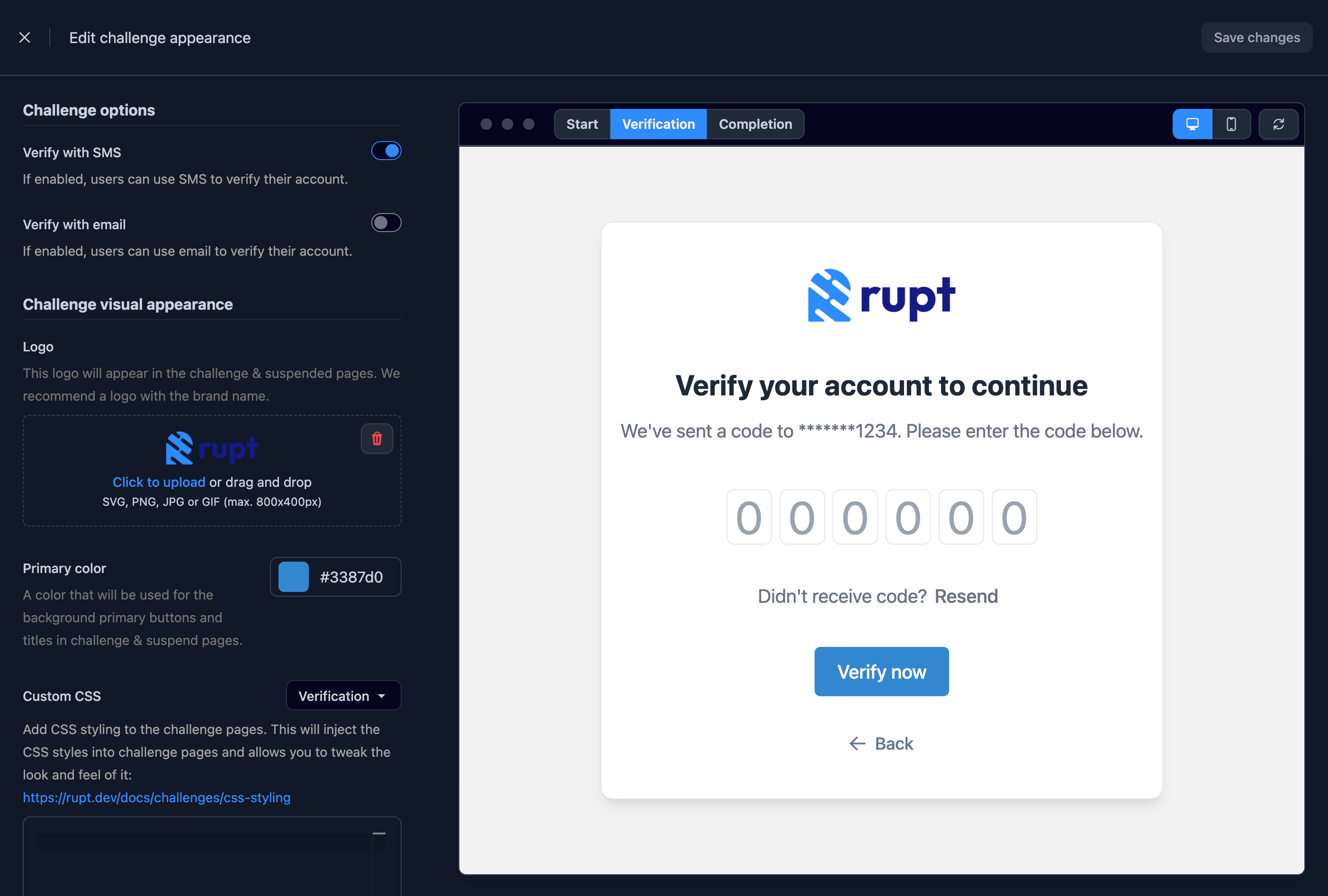 Configure challenge appearance